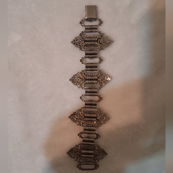 Vintage 1950’s Wide Opaline Glass Purple Crystal Chain Bracelet - Picture 3 of 7